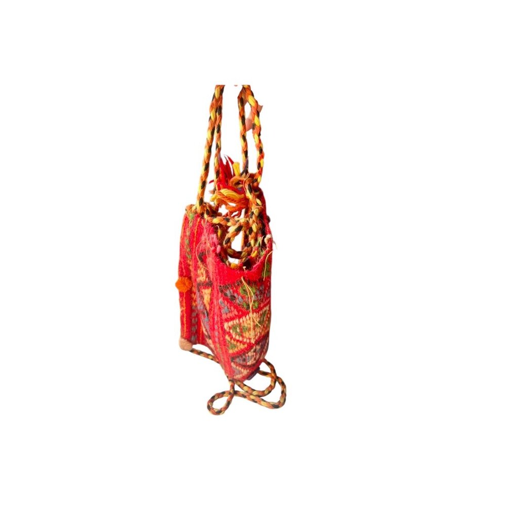 Bolivian Chuspa Cocoa Leaf Bag Backpack 11x14 Handwoven Wool Geometric & Striped - Picture 6 of 14